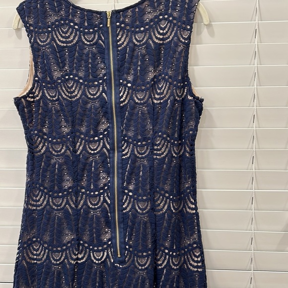 Sharagano Navy Lace Dress with Tan Slip Underneath Dress Up or Wear Casual sz.10 - Picture 6 of 10